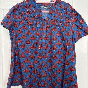 Boden Blue and Red Floral Blouse